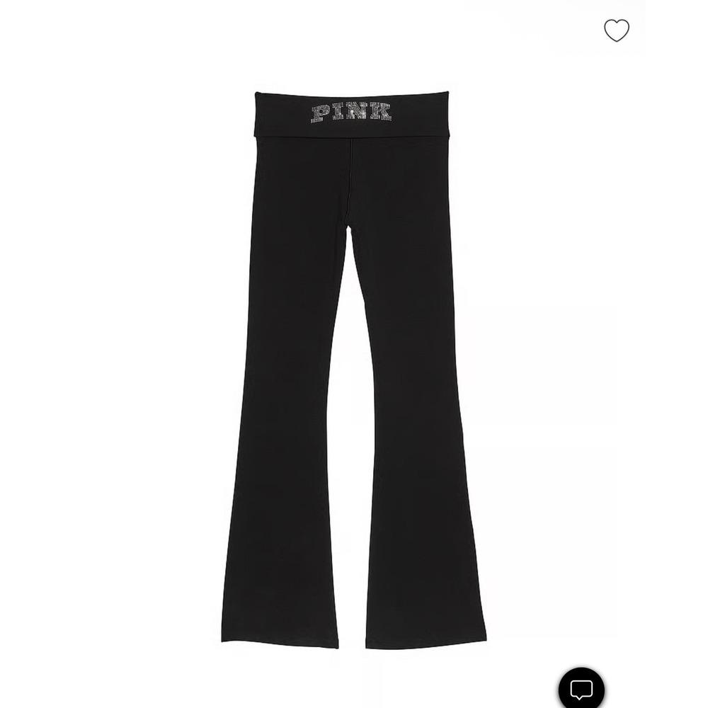 Victoria's Secret PINK Black Rhinestone Foldover Flare Yoga Pants Bootcut Size M - Picture 8 of 10